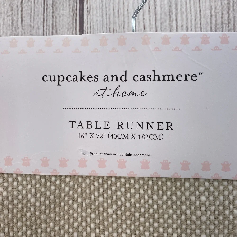 Cupcakes and Cashmere Table Runner Halloween 16x72 Tan Tufted Ghost Tassels